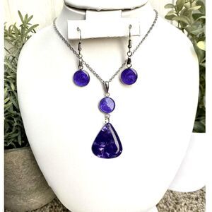 Handmade Purple Guitar Pick Jewelry Set - Handmade Necklace & Earrings